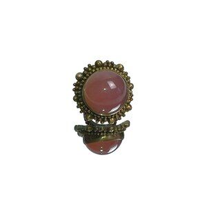 Vintage Stephen Dweck Bronze Ring W/ Pink Chalcedony Cabochon